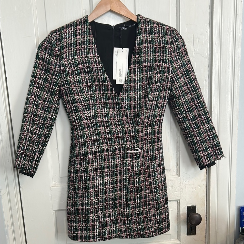 NWT Zara Black Pink Blazer Sleek Tailored Jacket Dress